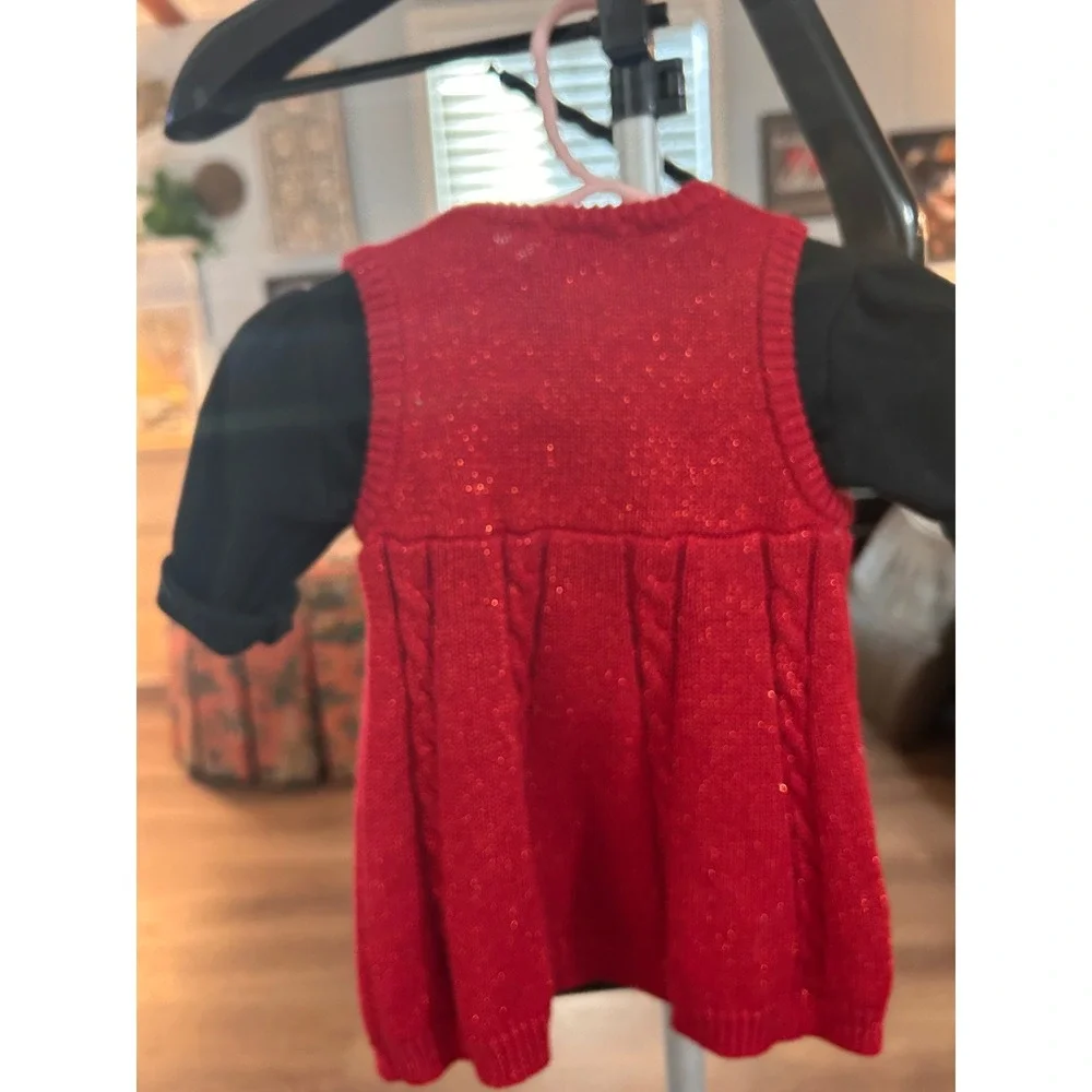 Cherokee Baby Red Cable Knit Scottie Dog Sweater Dress & Black Bodysuit Set NB